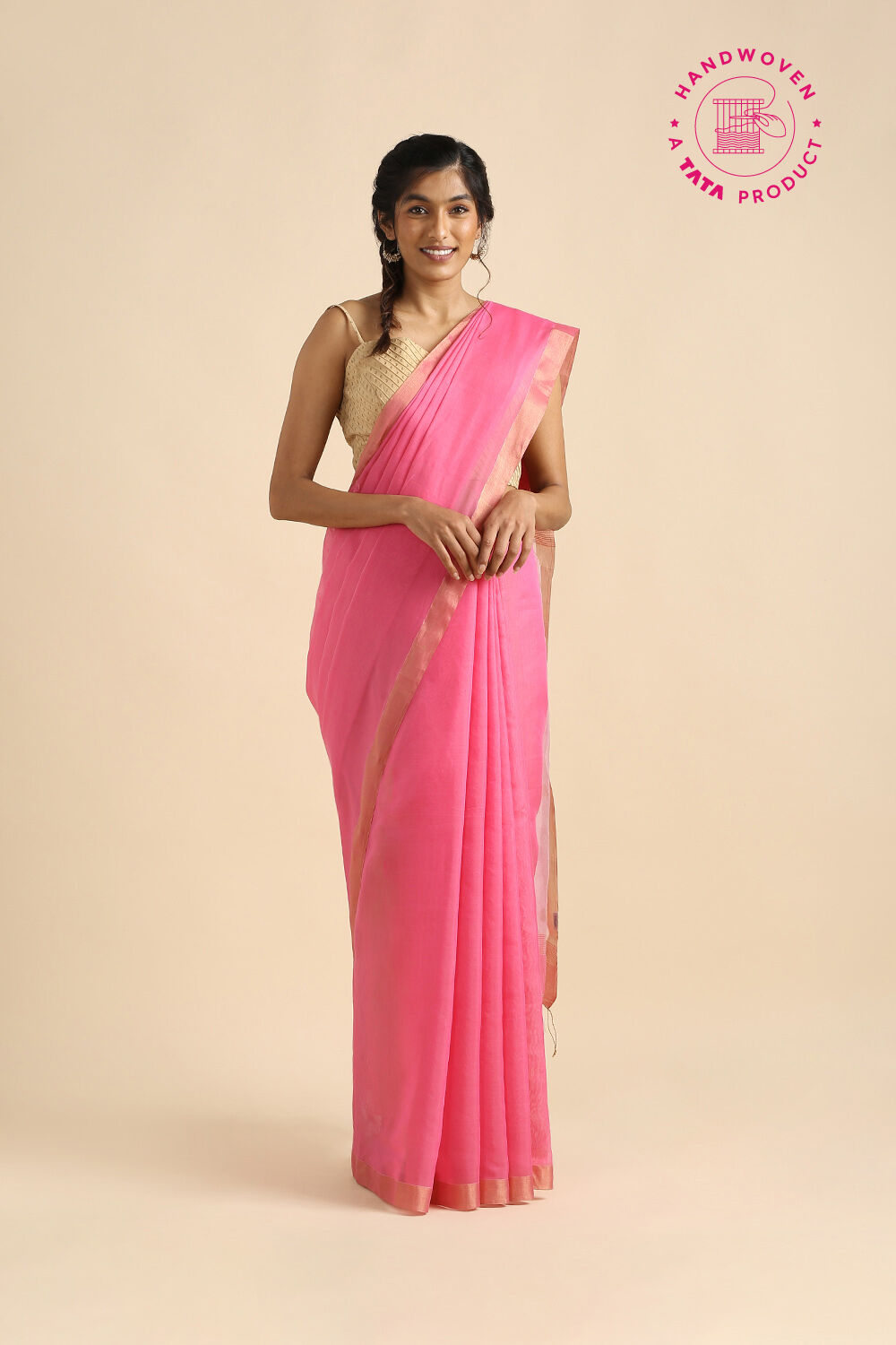 Light Pink Pure Silk Cotton Bengal Saree image number null