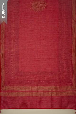Dark Pink Pure Silk Cotton Block Printed Unstitched Suit Set thumbnail image number null
