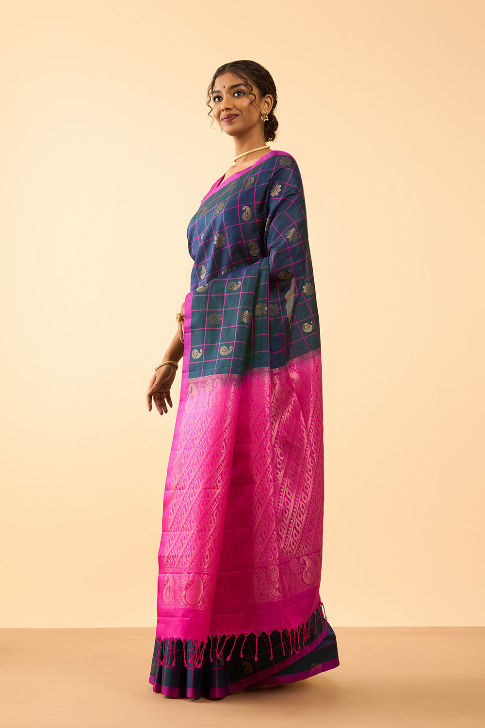 Dark Blue Woven Pure Soft Silk Saree image number null
