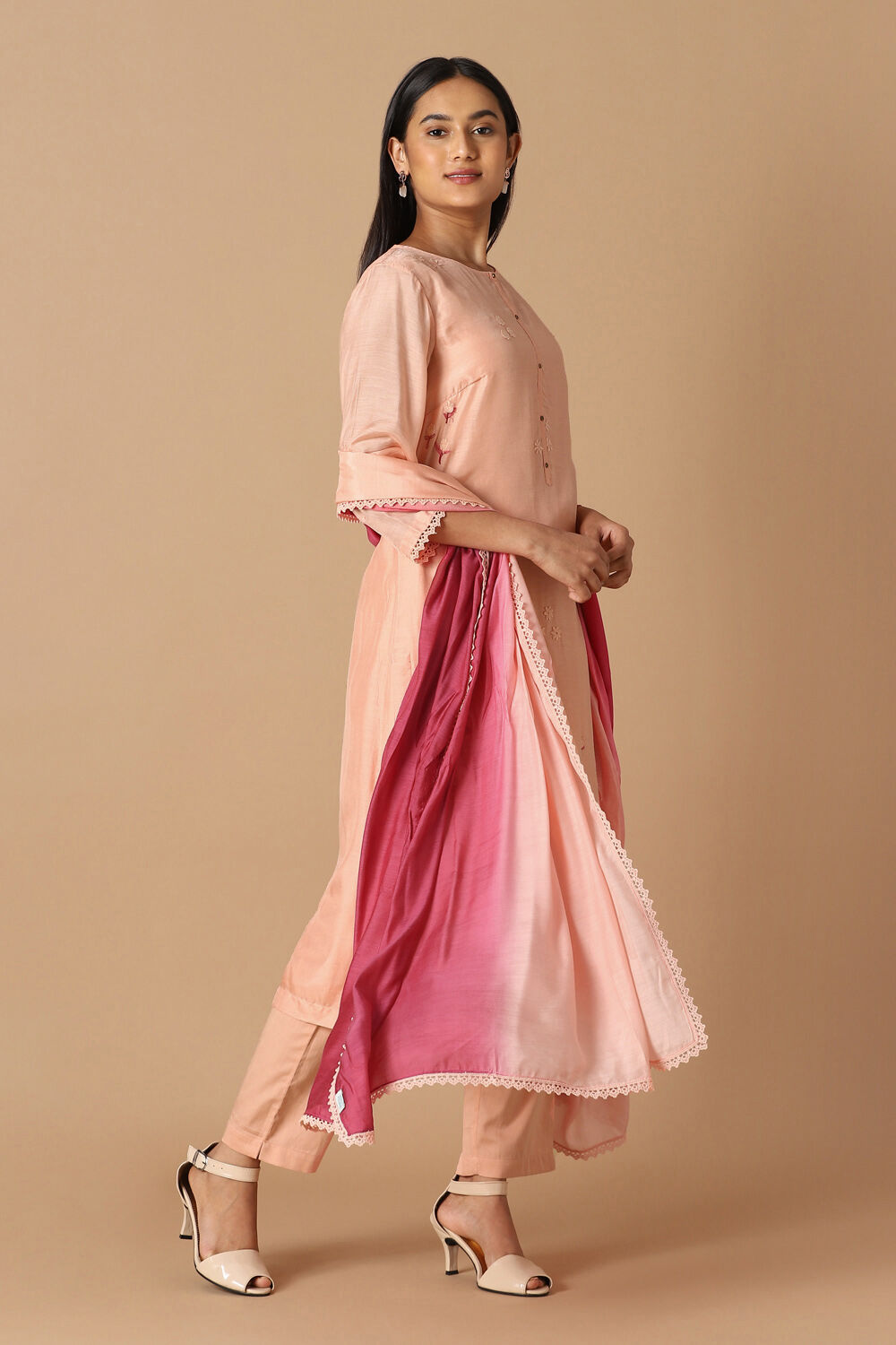 Light Pink Embroidered Kurta Set image number null