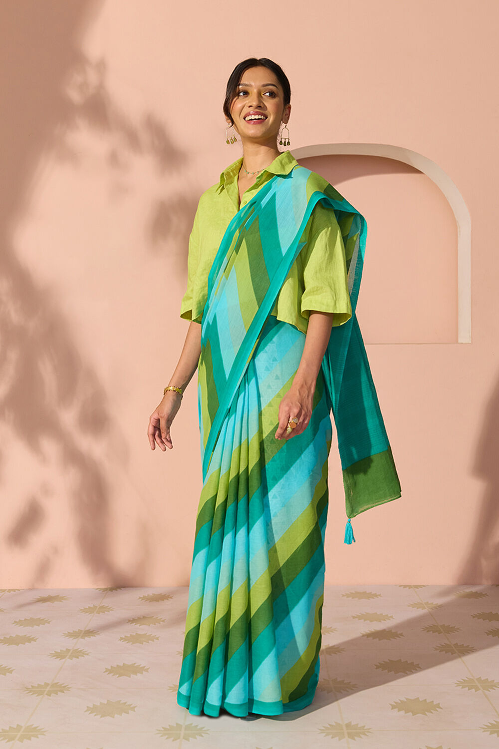 Blue Bengal Screen Printed Pure Cotton Mulmul Saree image number null