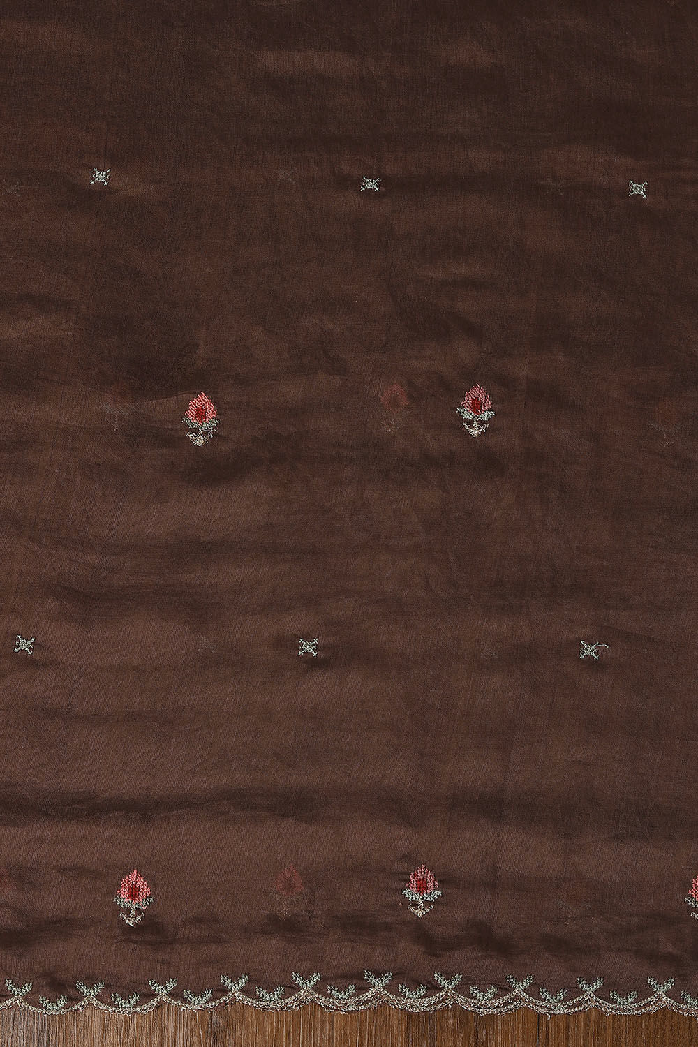 Brown Tussar Embroidered Unstitched Suit Set image number null