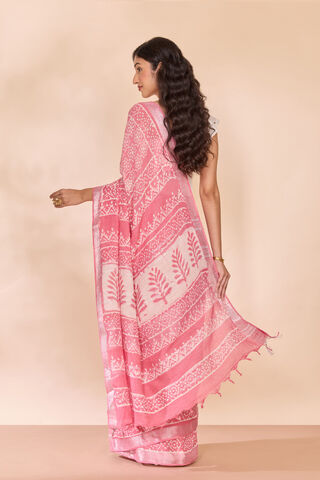 Pink Bagru Viscose Cotton Dabu Block Printed Saree thumbnail image number null