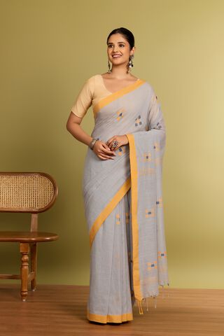 Grey Bengal Pure Cotton Jamdani Saree thumbnail image number null