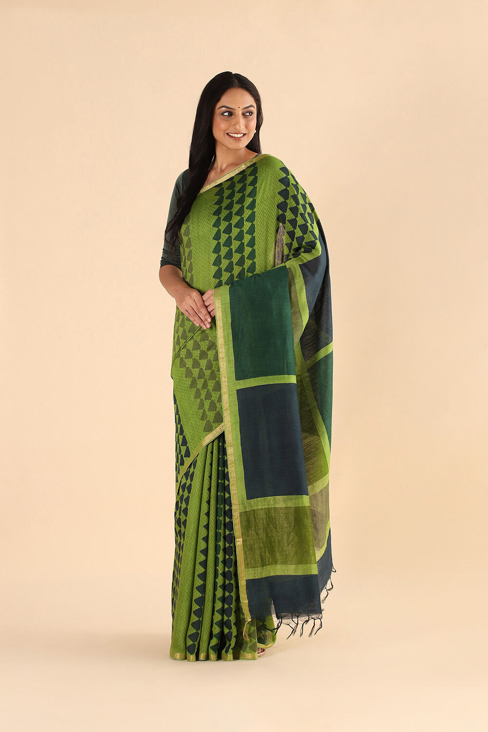 Green Pure Tussar Vanya Printed Saree image number null