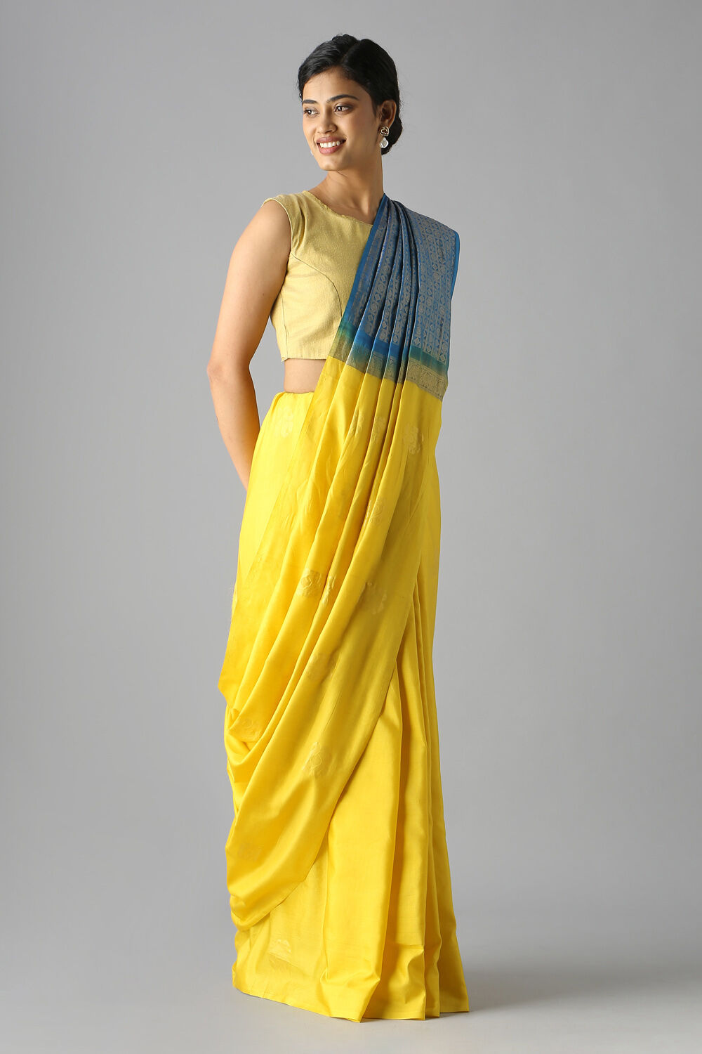 Yellow Pure Silk Tencel South Saree image number null