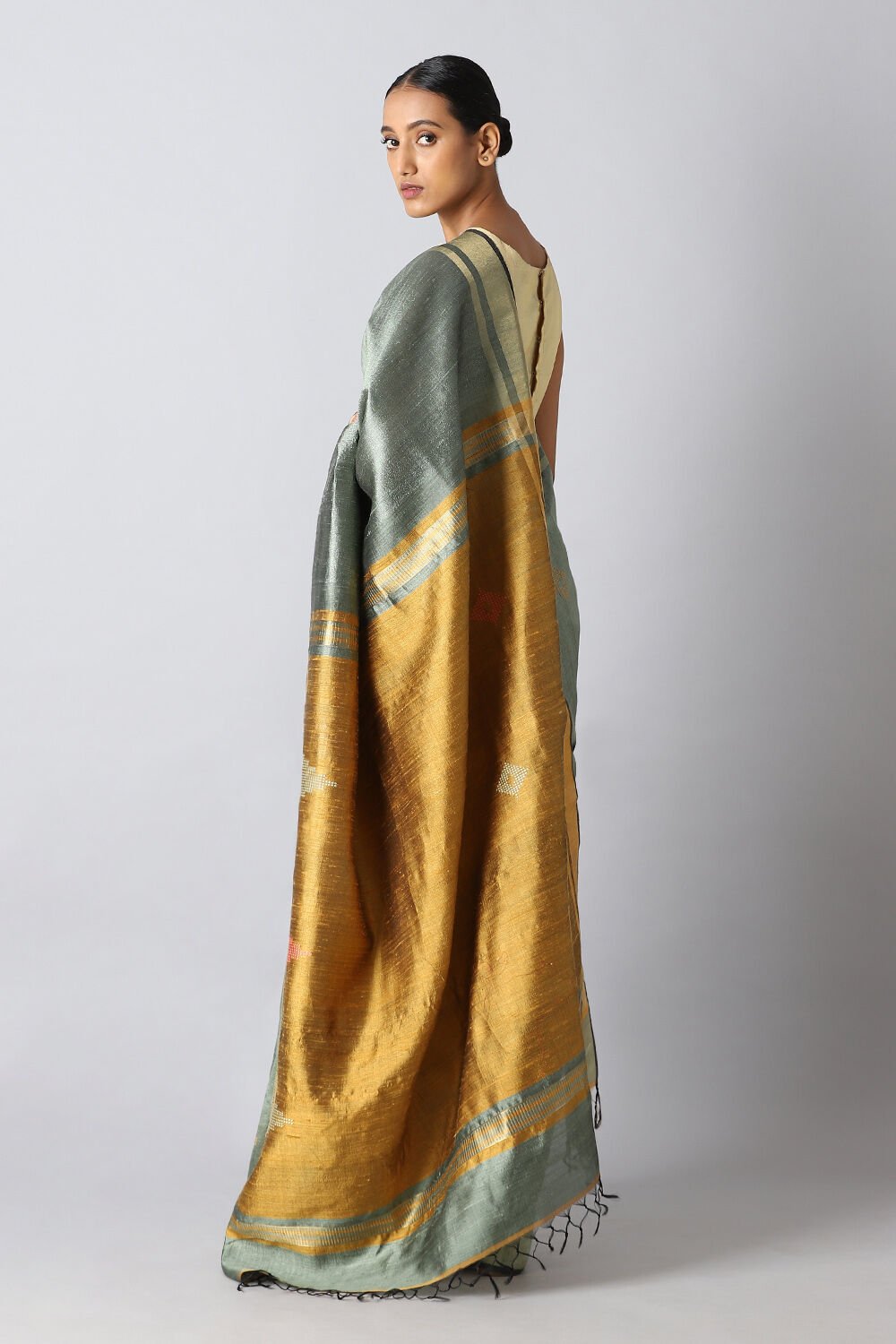 Light Green Pure Tussar Silk Bhagalpuri Saree image number null
