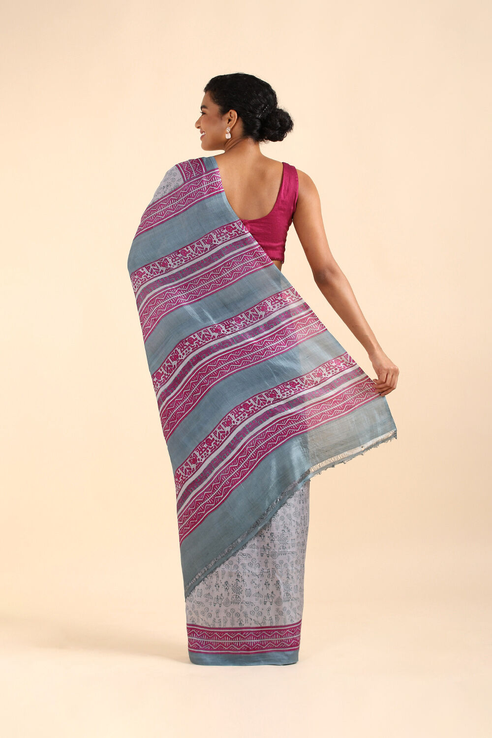 Grey Pure Silk Printed Saree image number null