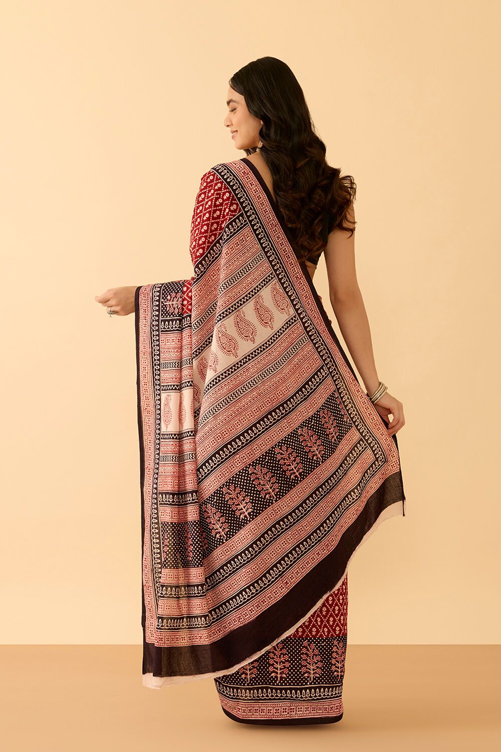 Red Bagh Block Printed Pure Cotton Saree image number null