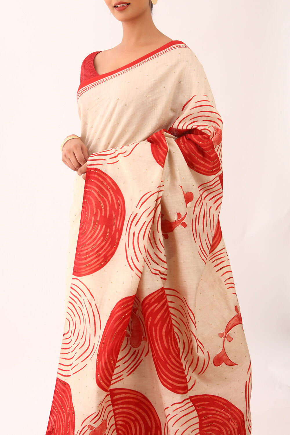 Beige Chattisgarh Pure Tussar Silk Hand Painted Saree image number null