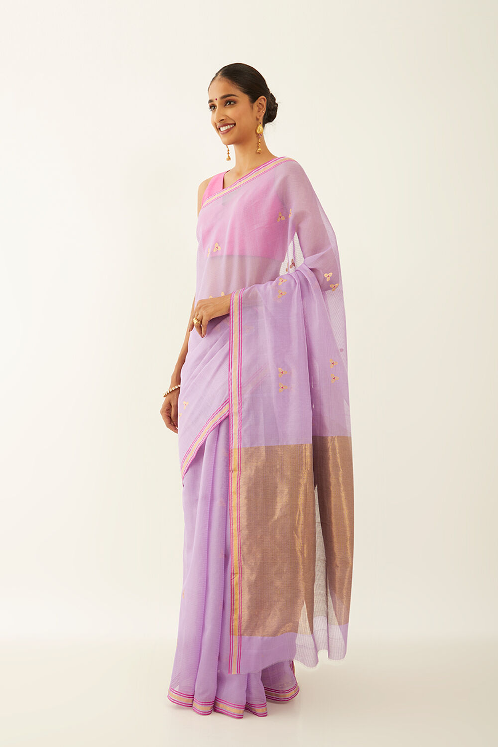 Purple Pure Silk Cotton Chanderi Saree image number null