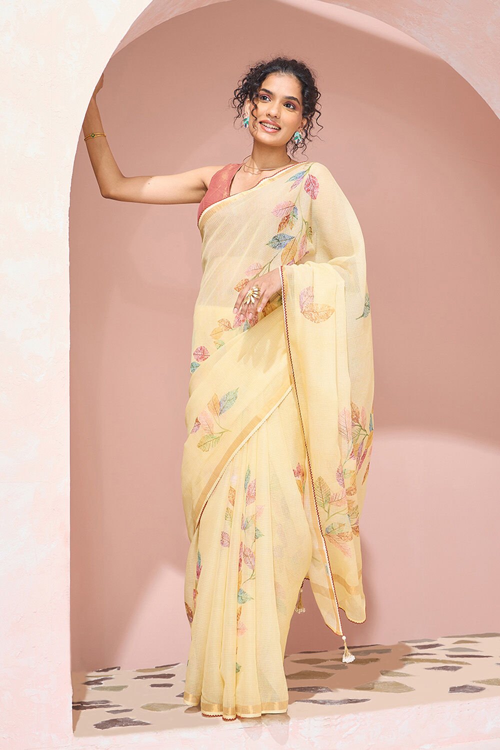 Light Yellow Printed Pure Cotton Kota Saree image number null