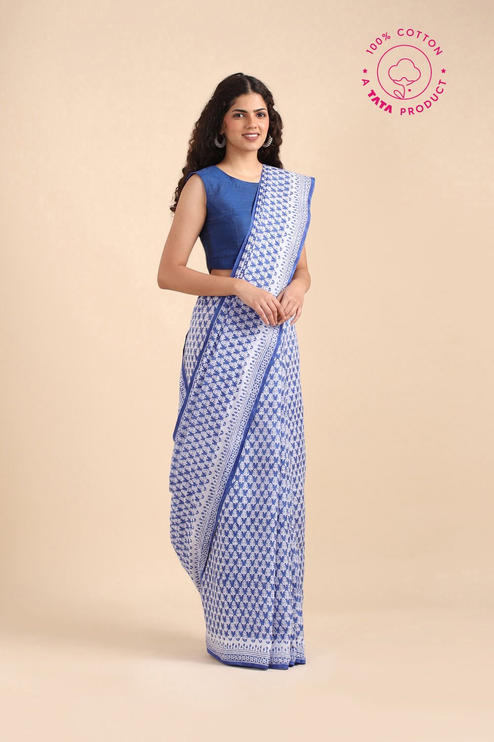 Blue Pure Cotton Sanganeri Printed Saree image number null