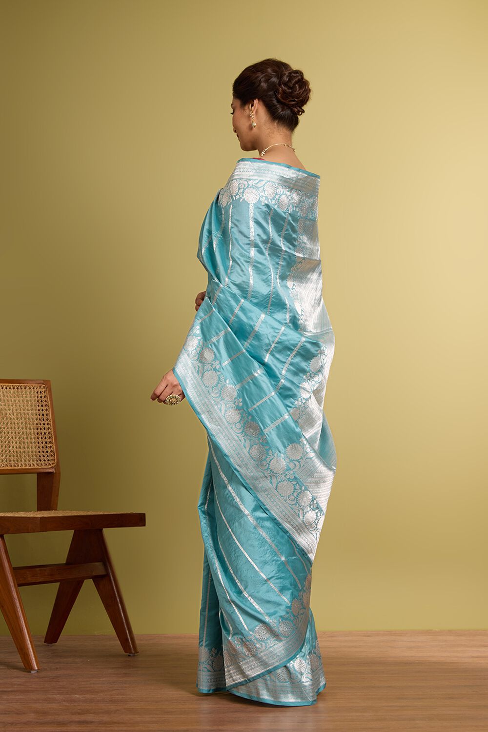 Light Blue Pure Silk Kadwa Banarasi Saree image number null