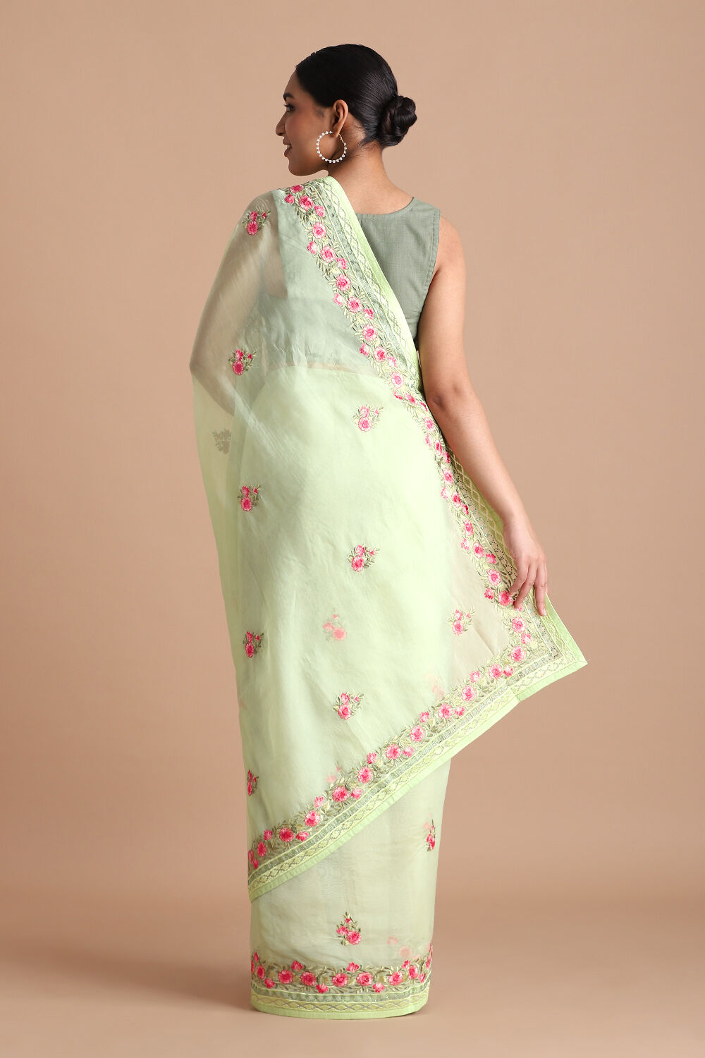 Light Pure Green Embroidered Saree image number null