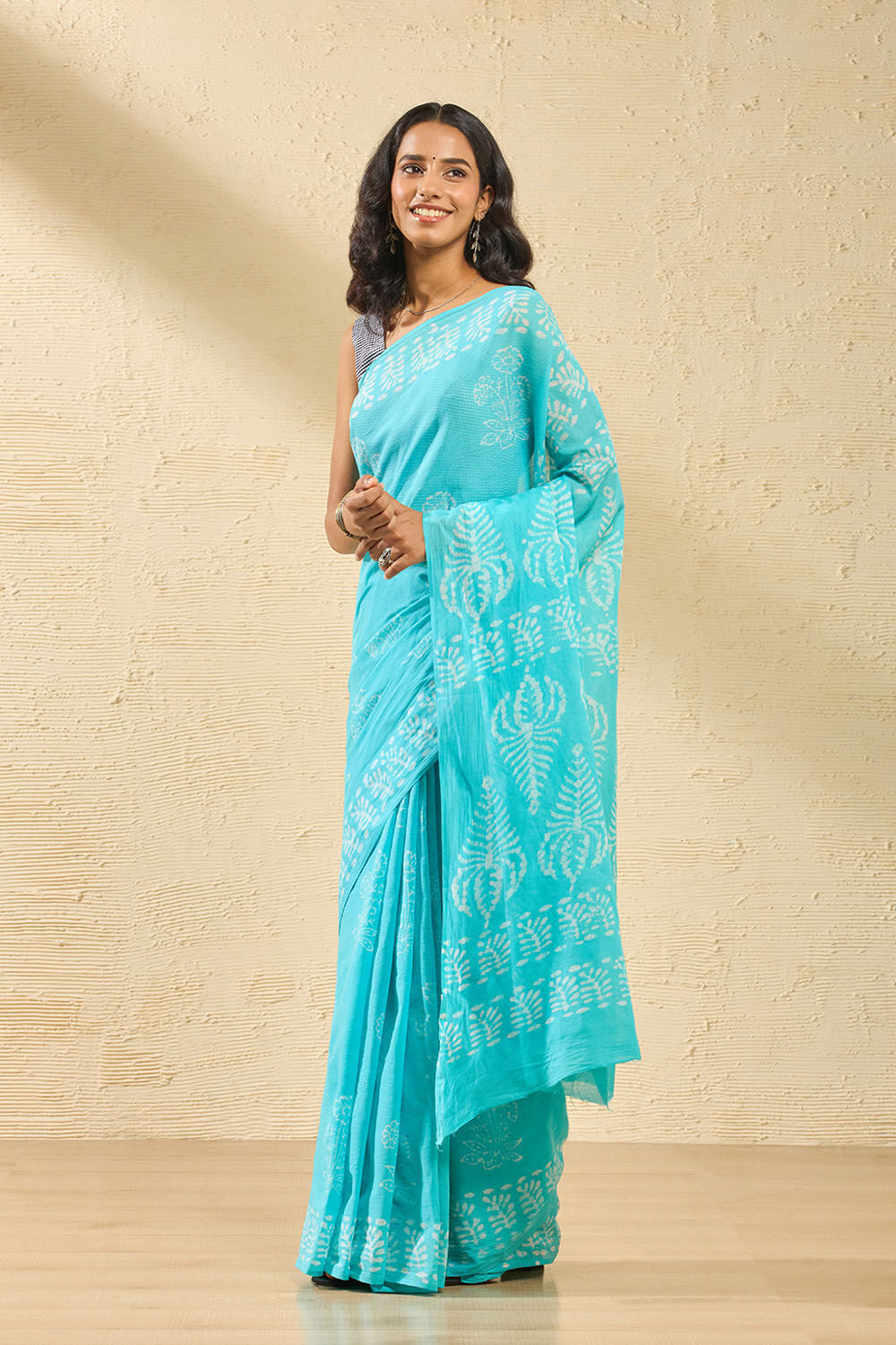 Light Blue Ujjain Pure Cotton Batik Saree image number null