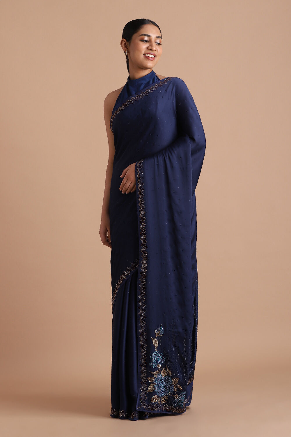 Dark Pure Blue Embroidered Saree image number null