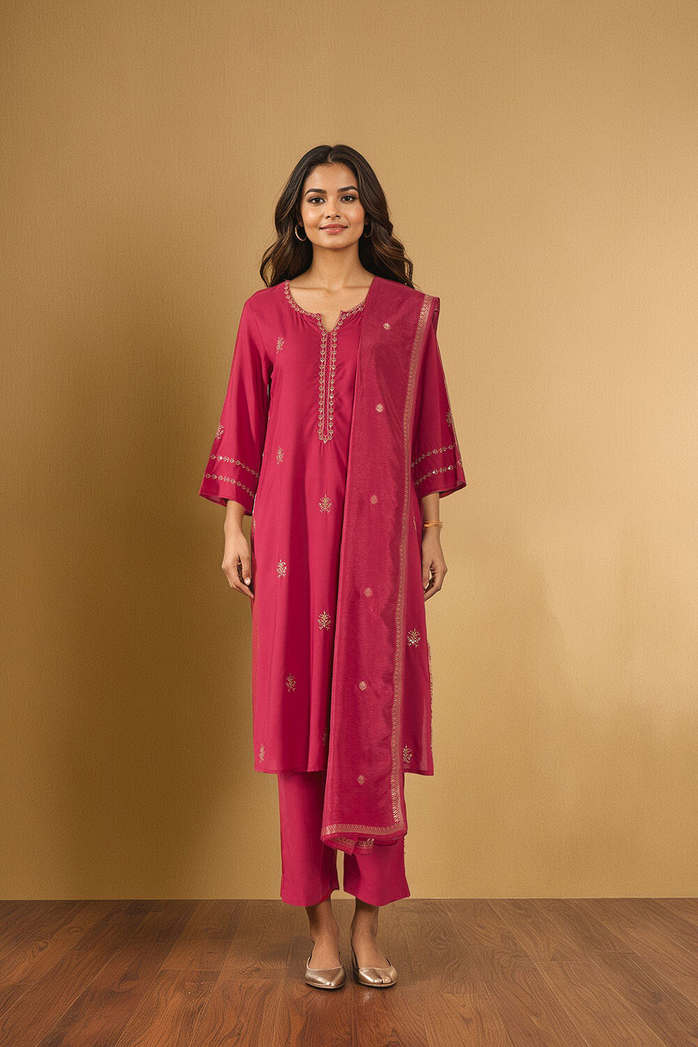 Pink Viscose Embroidered Kurta Set image number null