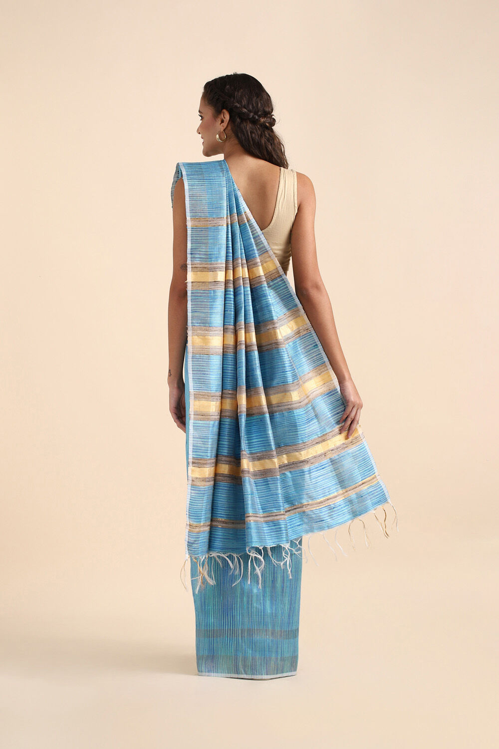 Light Blue Pure Tussar Silk Tie and Dye Saree image number null