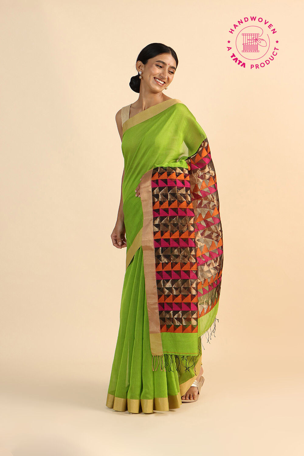 Light Green Pure Silk Cotton Bengal Saree image number null