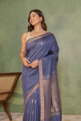 Dark Blue Chattisgarh Woven Pure Tussar Silk Saree image number