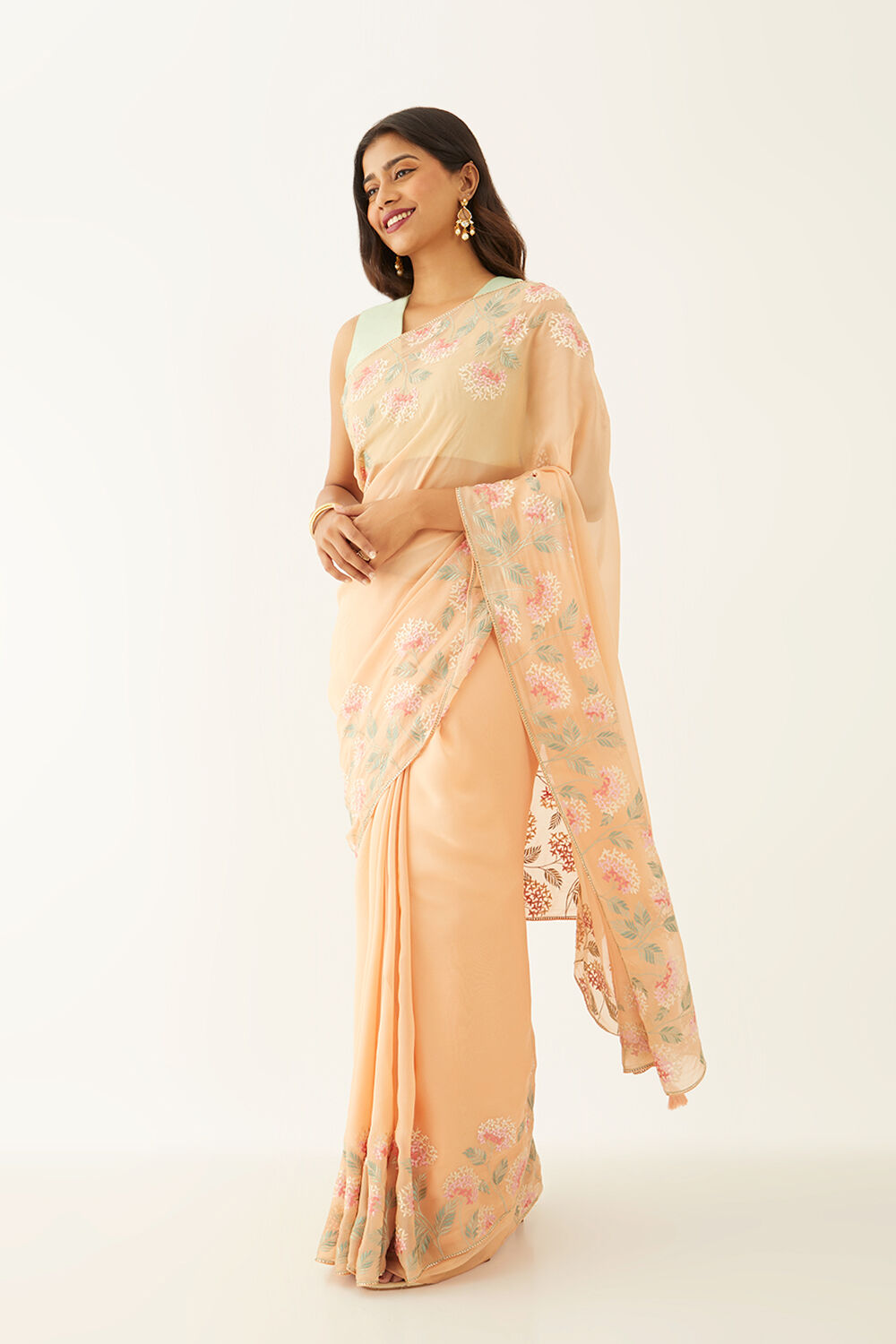 Light Orange Viscose Organza Embroidery Saree image number null