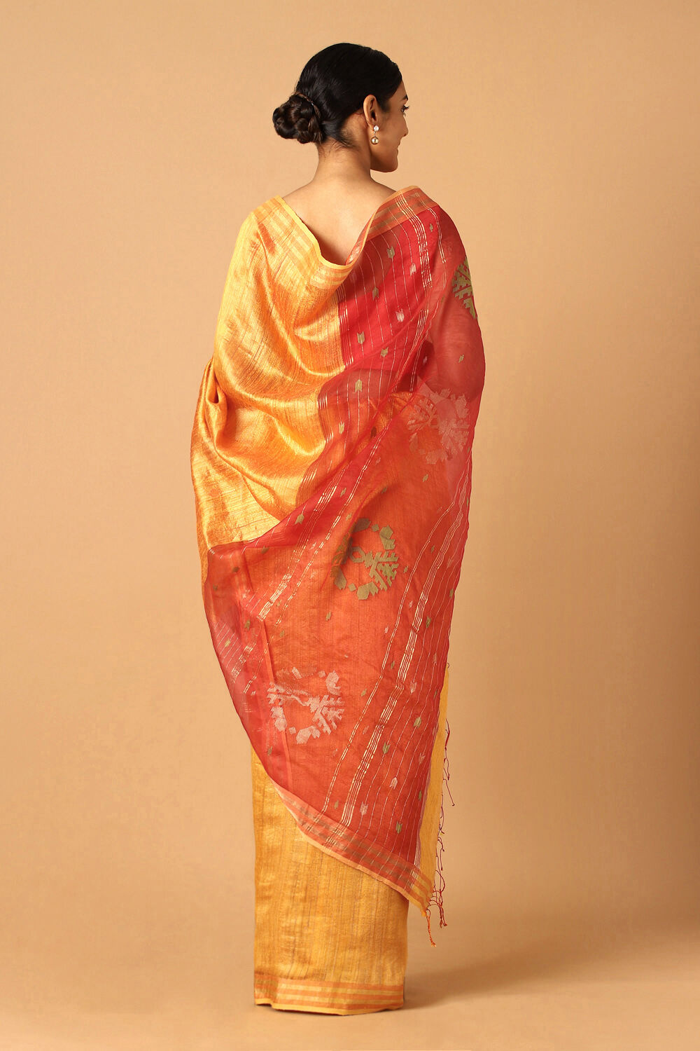 Dark Orange Pure Silk Vanya Bengal Jamdani Saree image number null