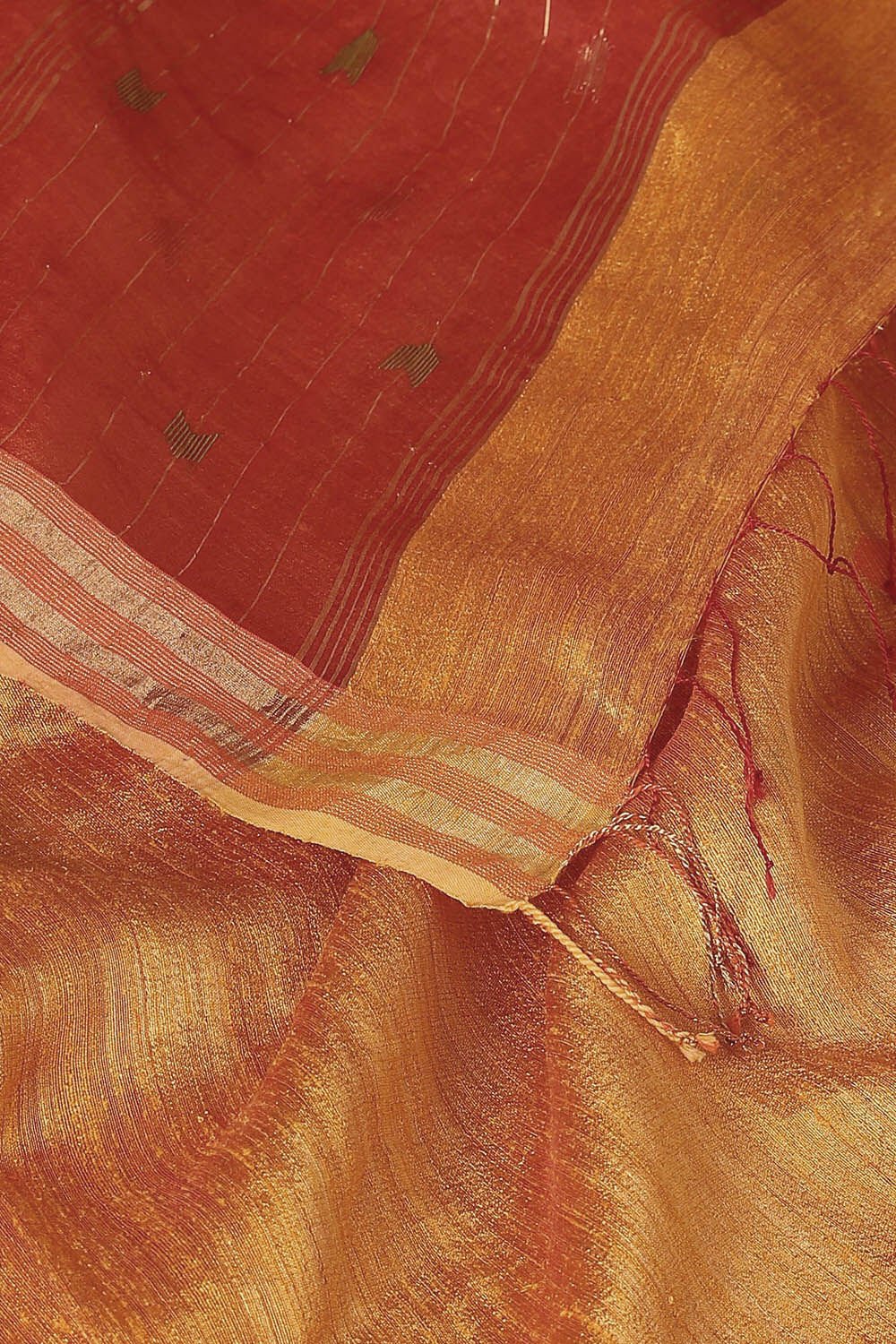 Dark Orange Pure Silk Vanya Bengal Jamdani Saree image number null