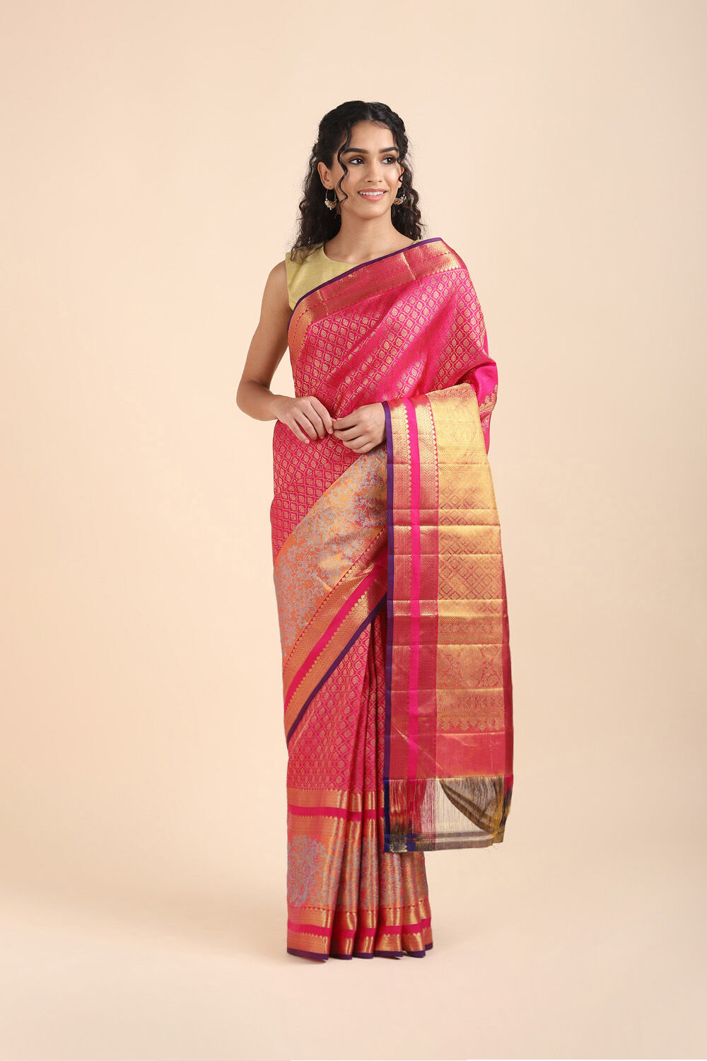 Dark Pink Pure Silk Kanjivaram Saree image number null
