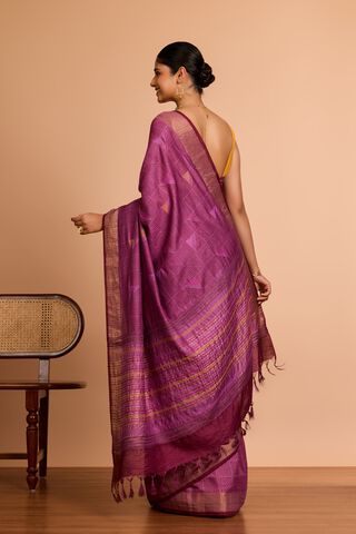 Purple Bengal Pure Tussar Silk Embroidered Saree thumbnail image number null