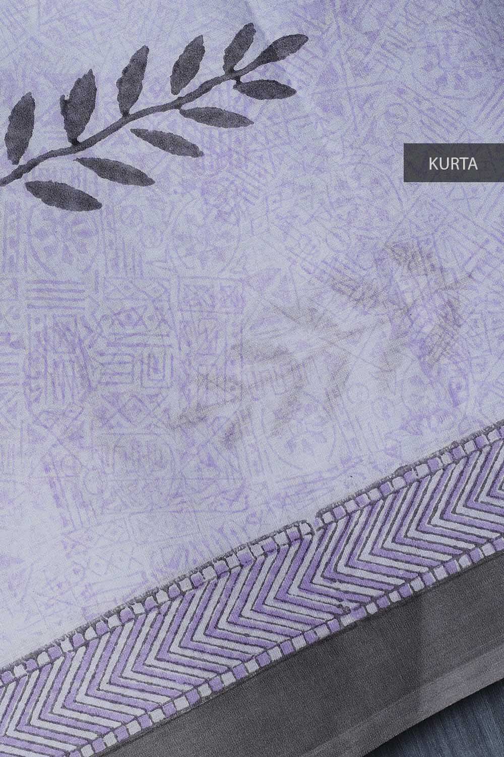 Light Blue Cotton Block Printed Unstitched Suit Set image number null