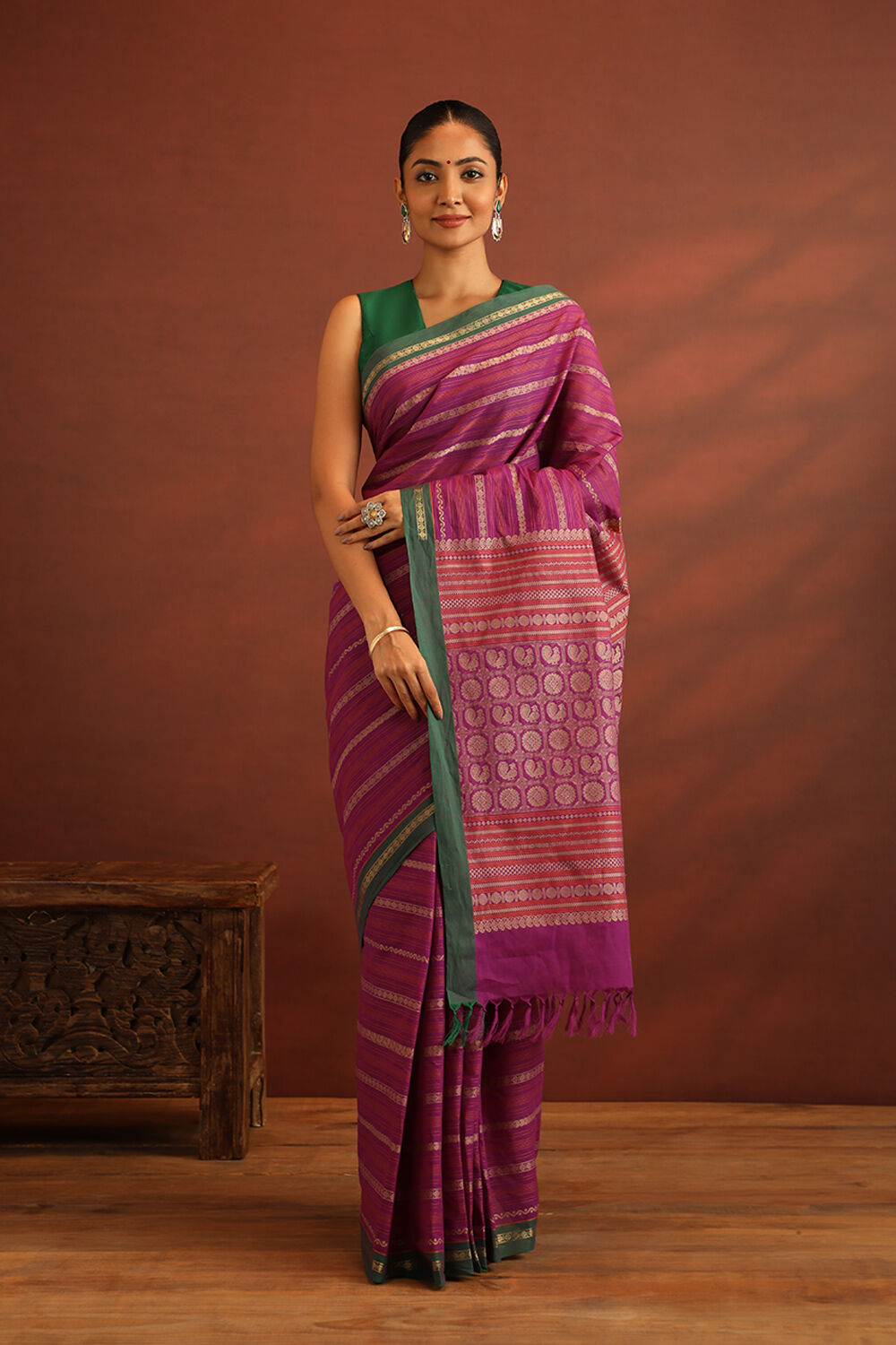 Purple South Pure Cotton Woven Saree image number null
