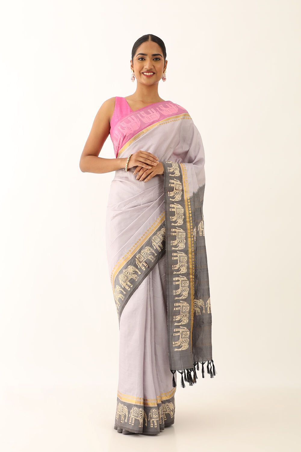 Grey Pure Silk South Printed Saree image number null
