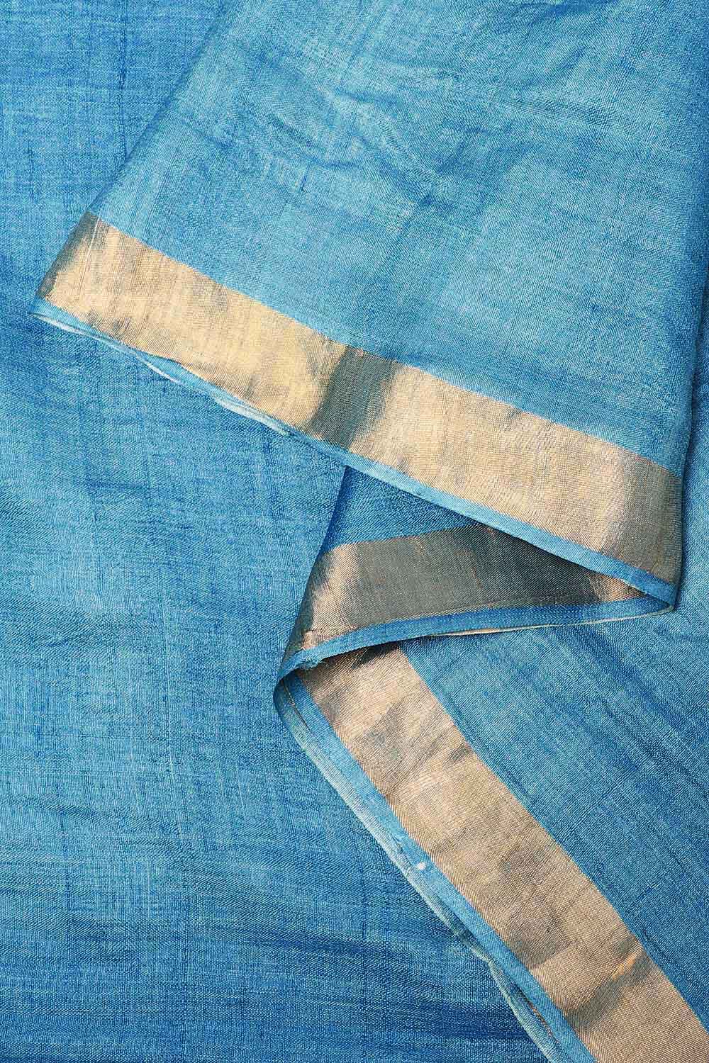 Blue Pure Silk Tussar Jamdani Saree image number null