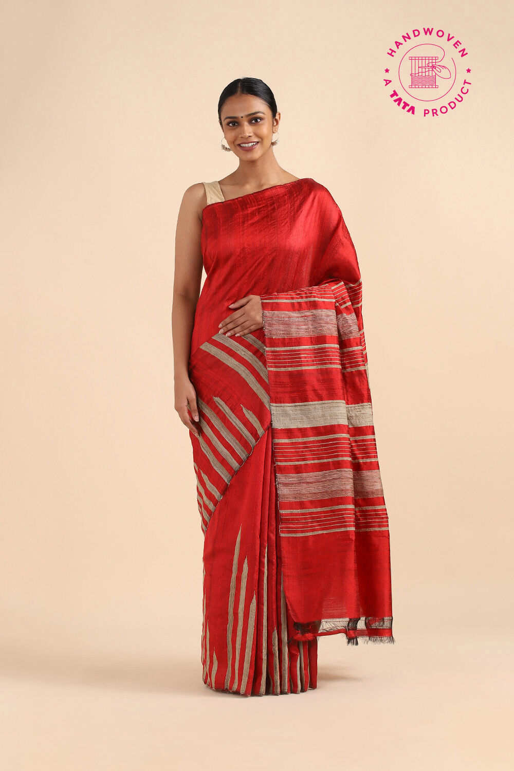 Dark Red Pure Silk Woven Saree image number null