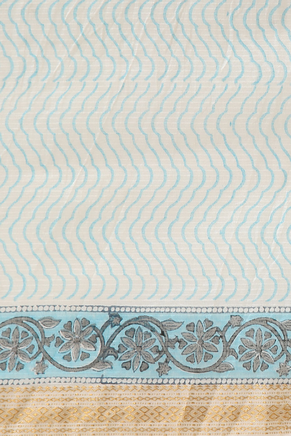 Off White Pure Silk Cotton Sanganeri Printed Saree image number null