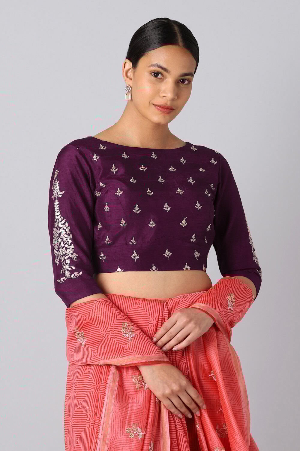 Dark Pink Embroidered Viscose Blouse image number null