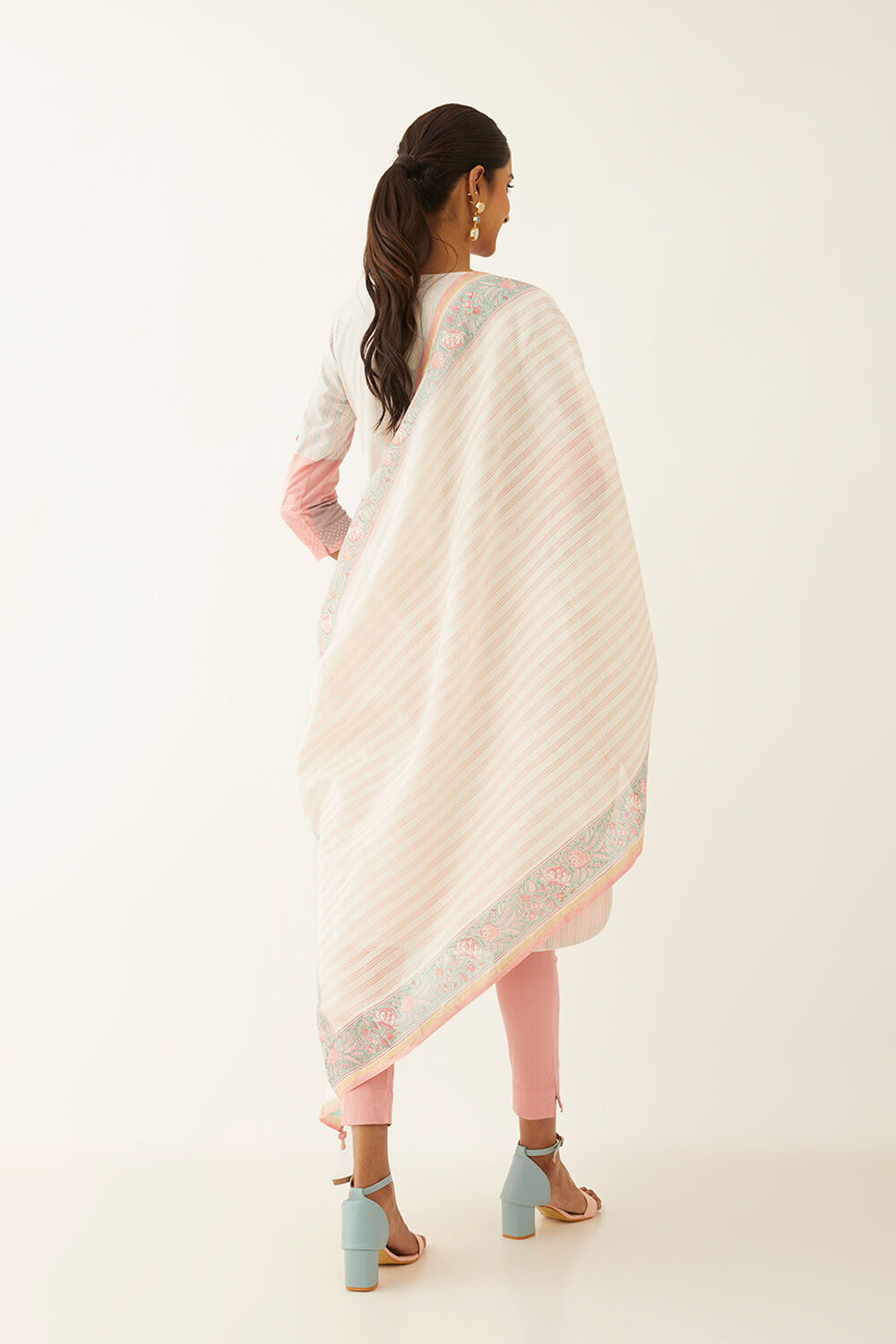 Light Pink Silk Cotton Sanganeri Printed Dupatta image number null