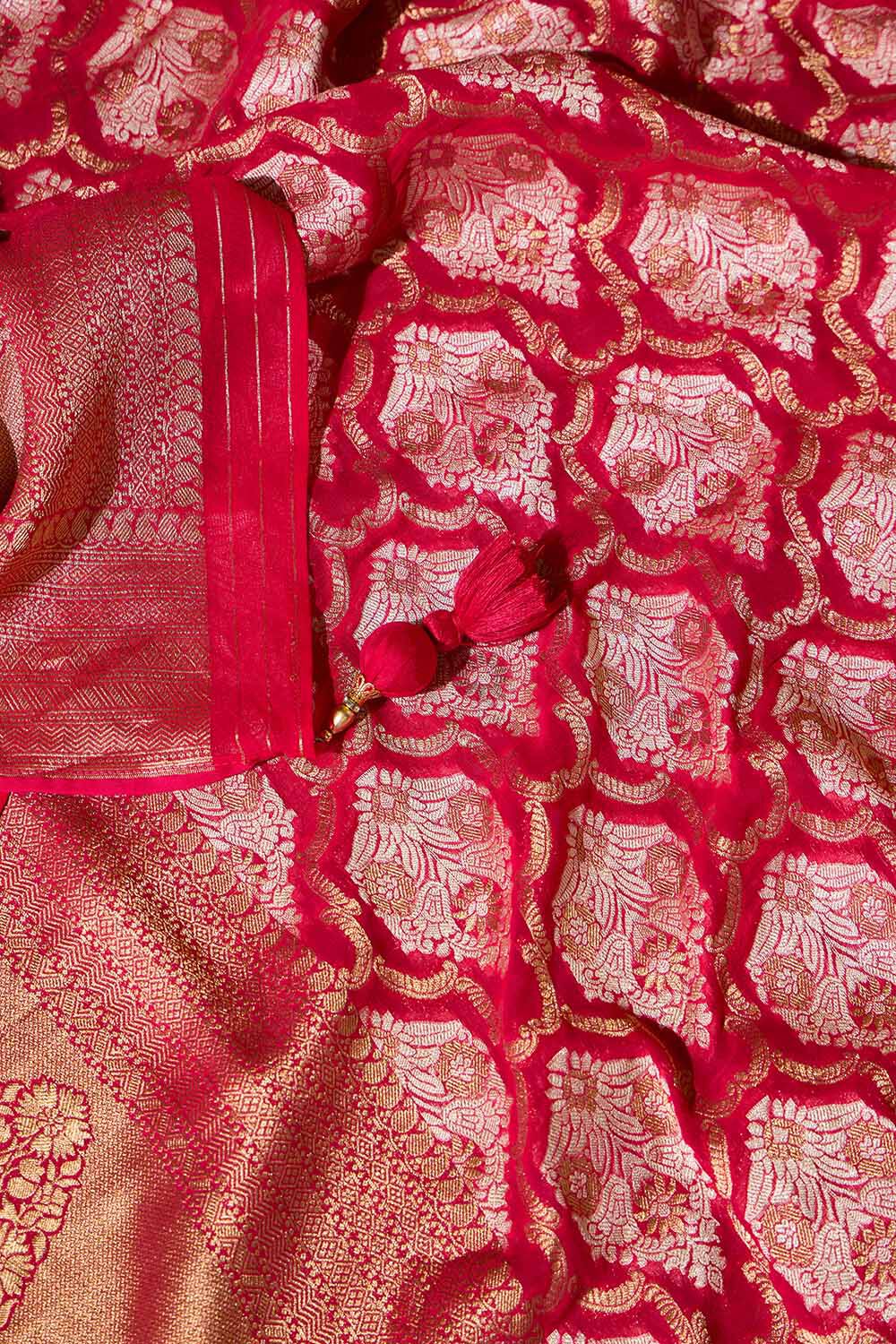 Pink Woven Viscose Georgette Saree image number null