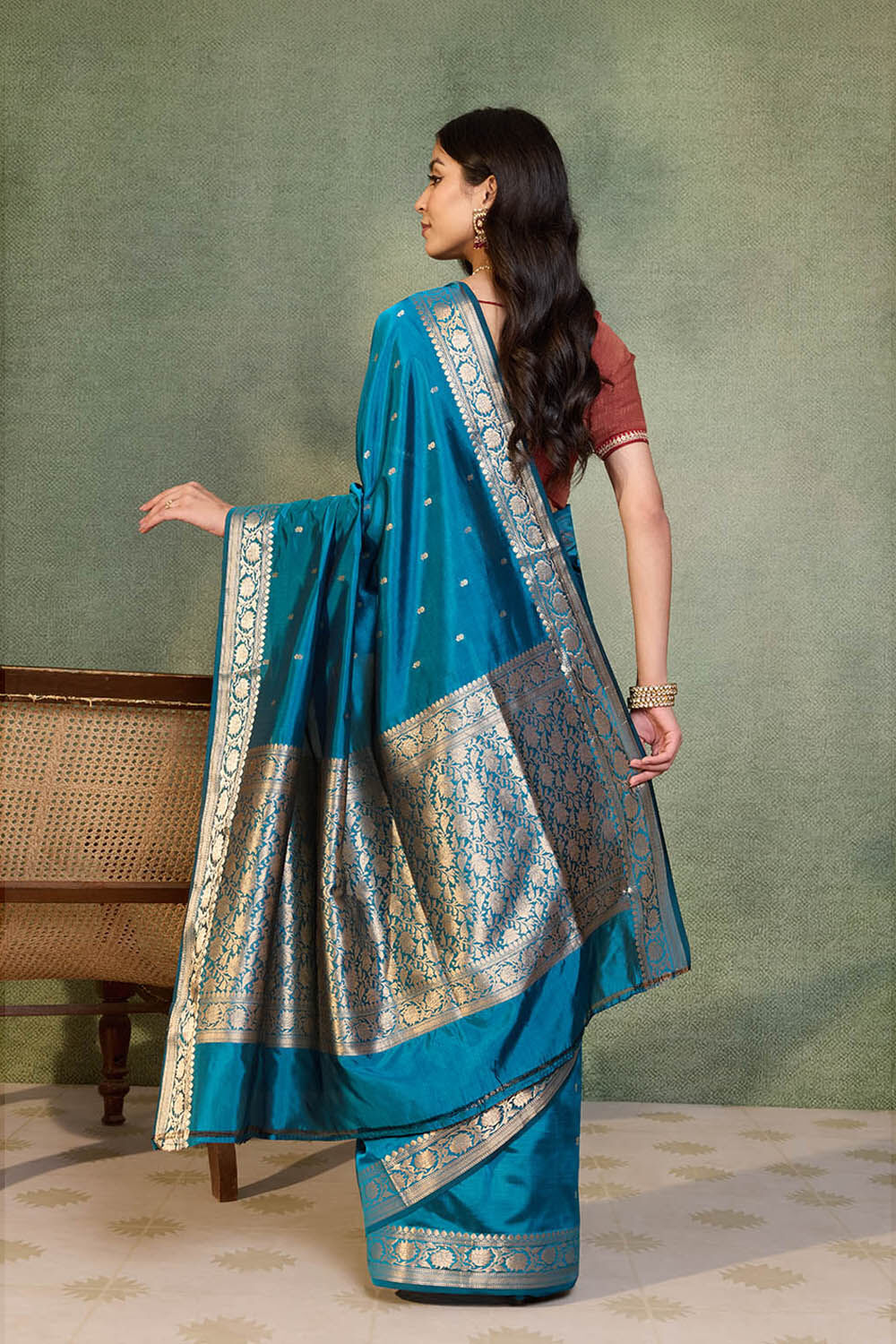 Blue Silk Viscose Cutwork Banarasi Saree image number null