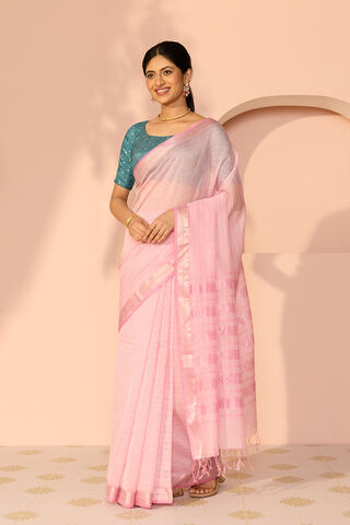 Light Pink Woven Pure Silk Cotton Maheshwar Saree thumbnail image number null