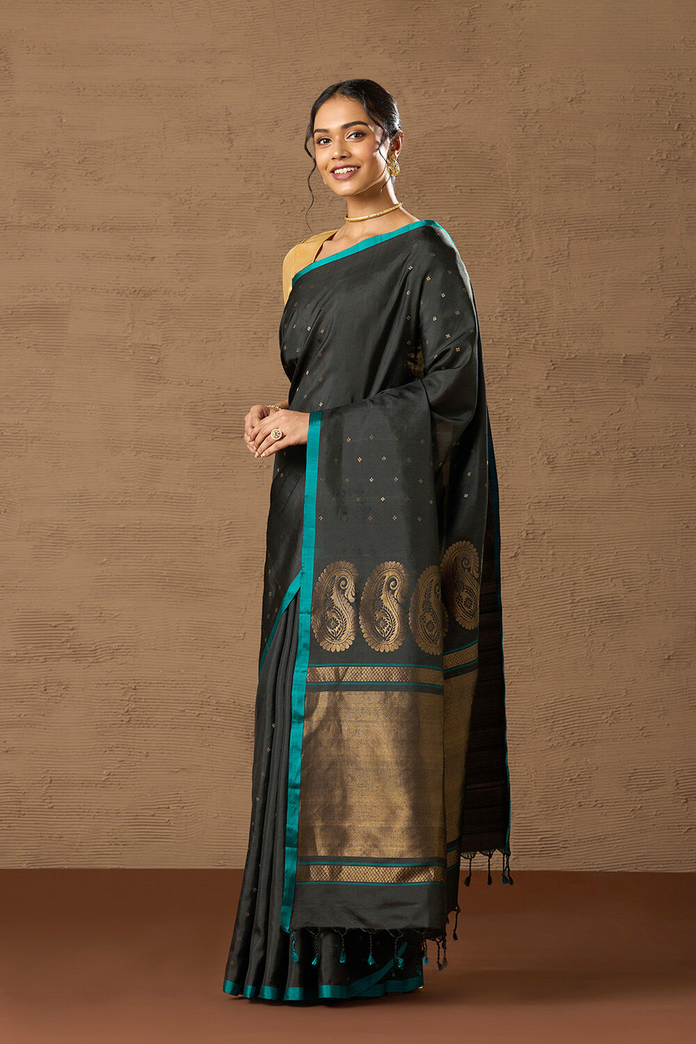 Black Woven Pure Soft Silk Saree image number null