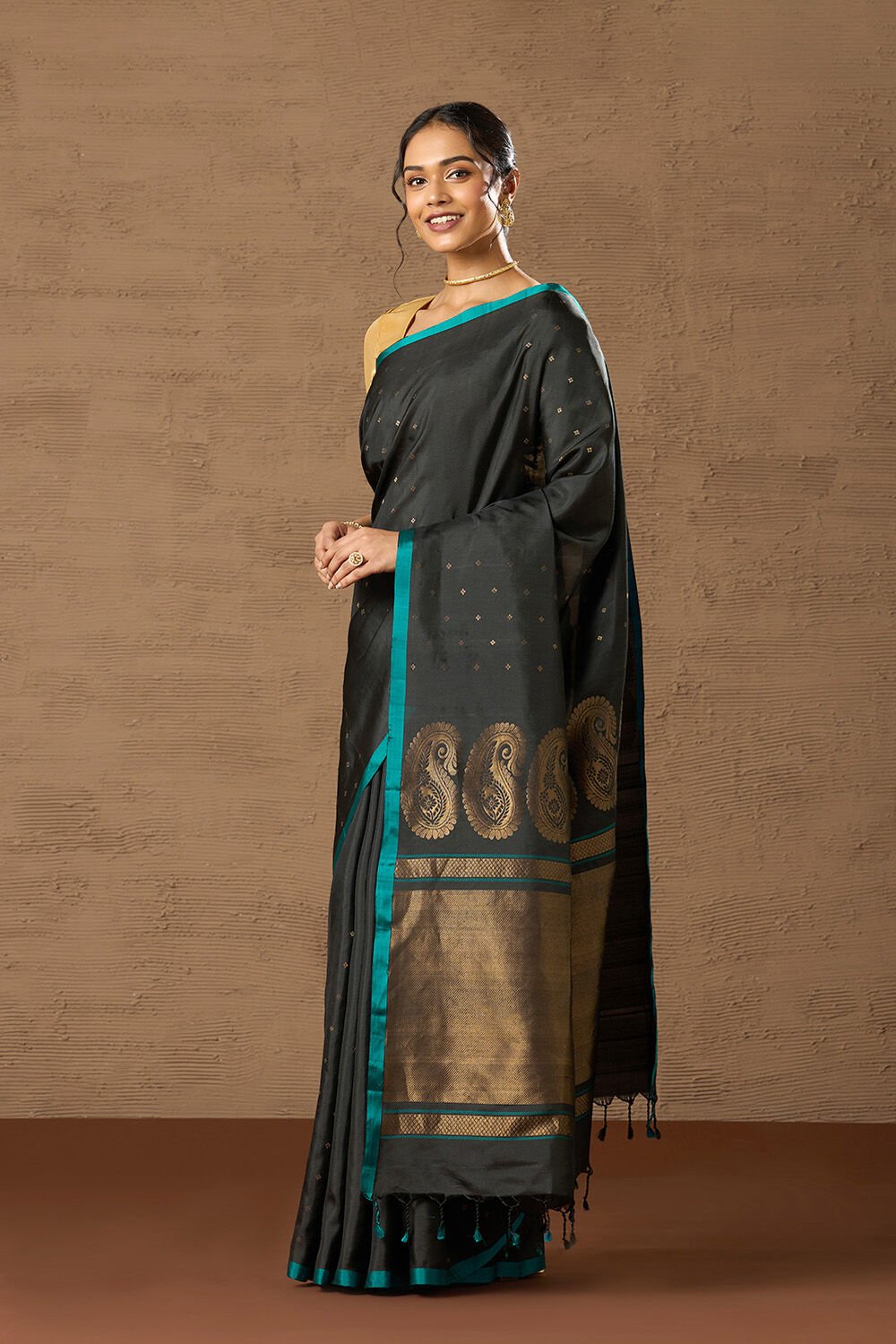Black Woven Pure Soft Silk Saree image number null