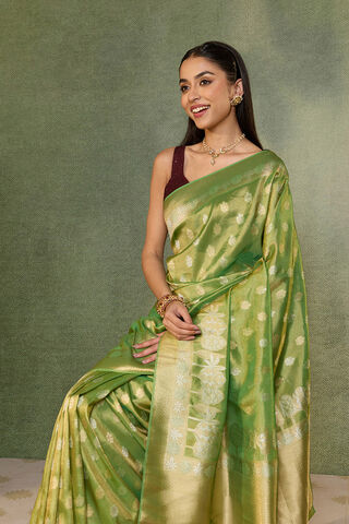 Green Woven Viscose Tissue Saree image number