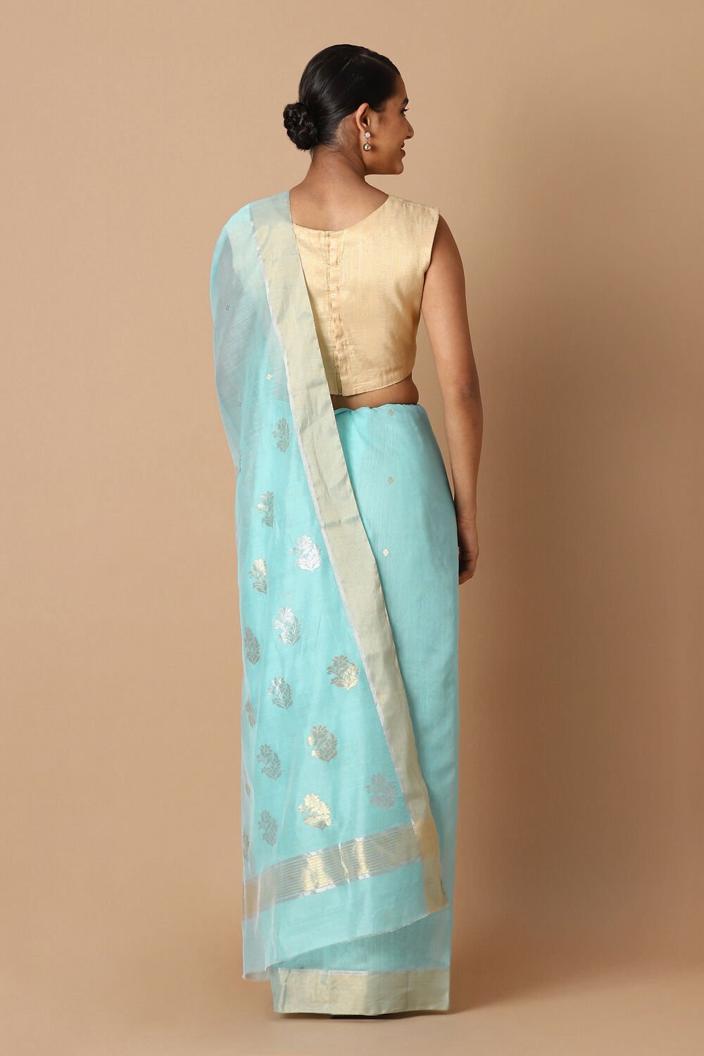 Light Blue Pure Silk Cotton Chanderi Saree image number null