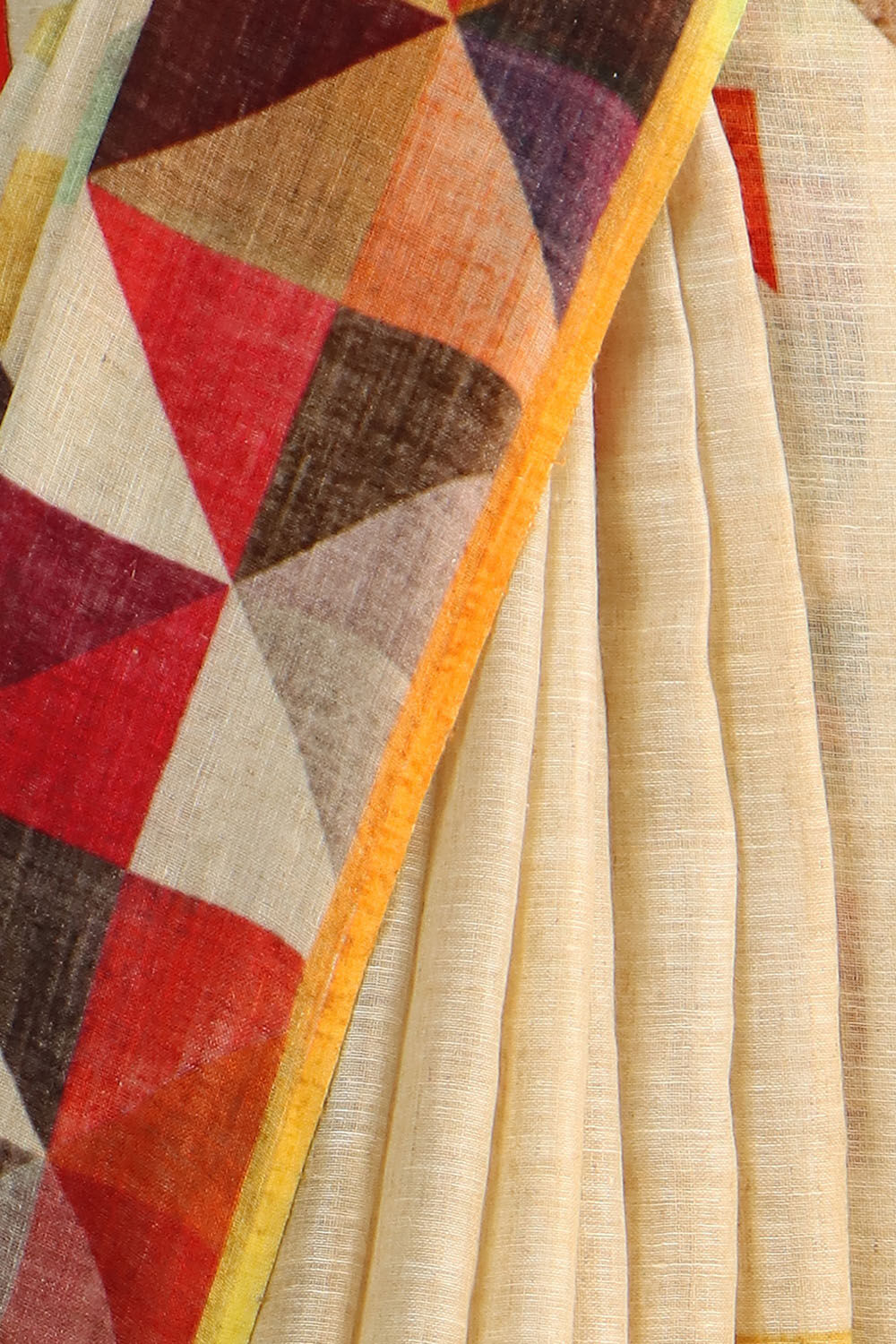 Beige Pure Linen Digital Printed Saree image number null