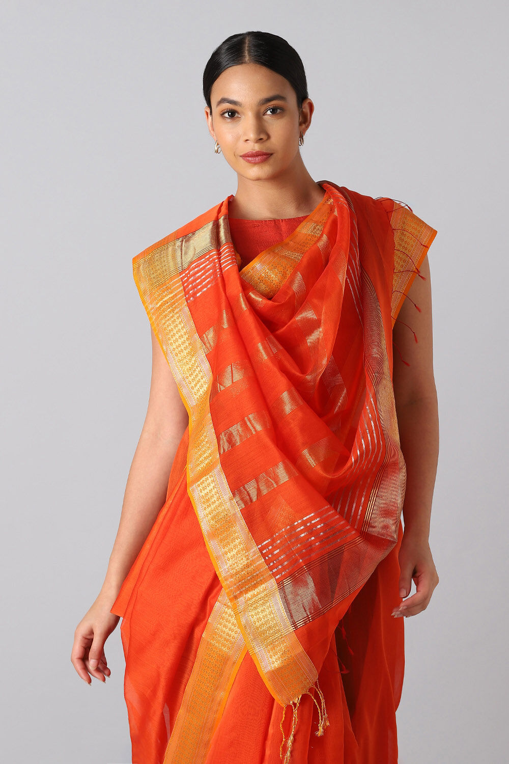 Orange Pure Silk Cotton Maheswari Saree image number null