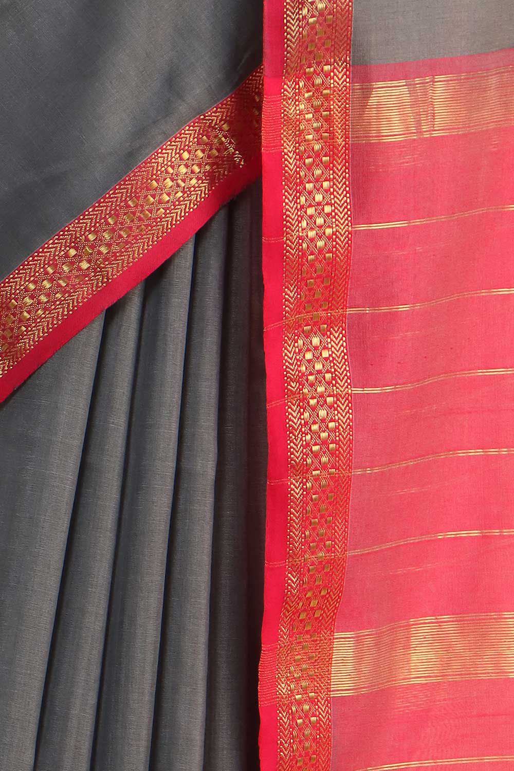 Grey Pure Silk Cotton Maheswari Saree image number null