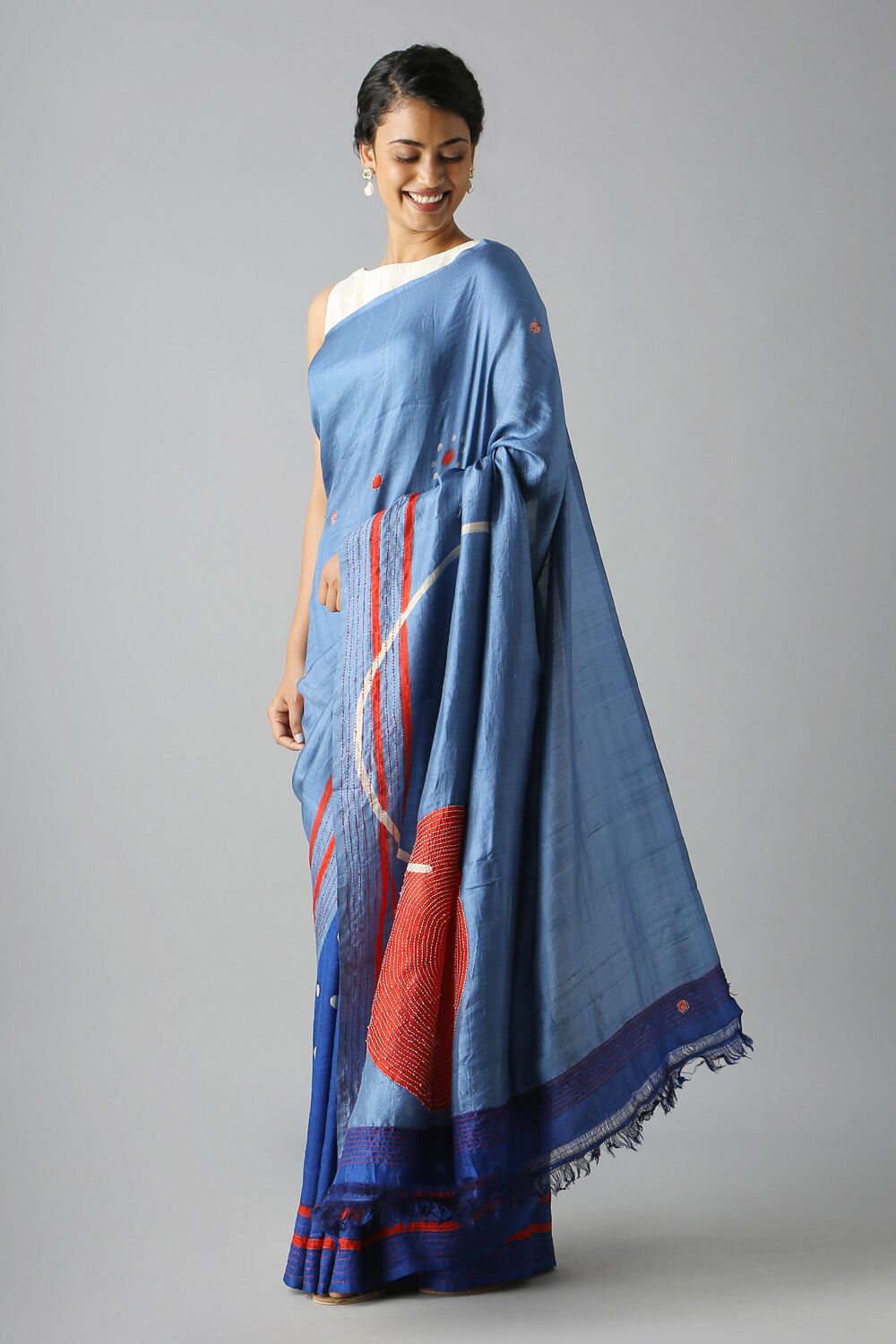 Blue Pure Silk Hand Painted Saree image number null