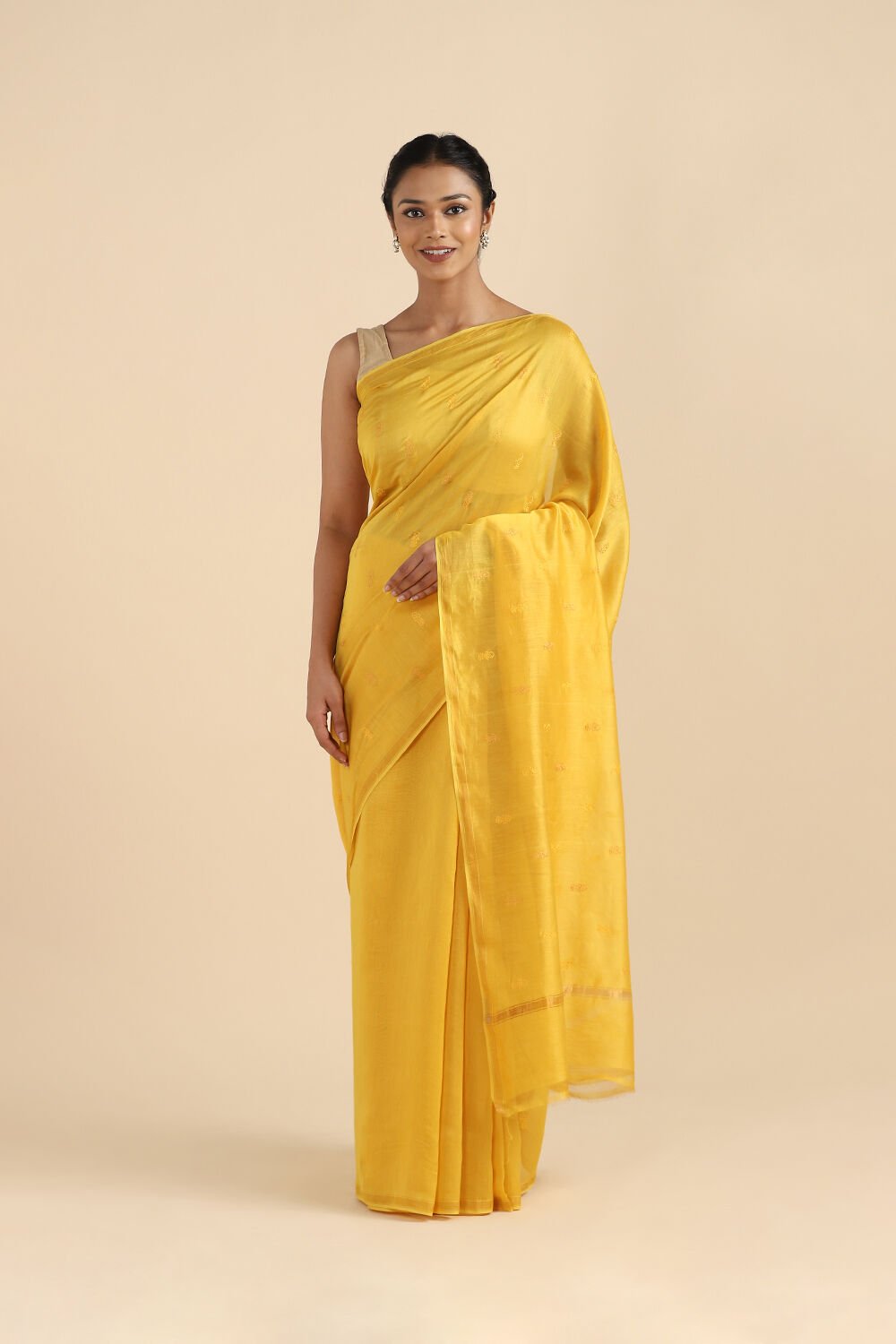 Light Yellow Pure Silk Cotton Embroidered Saree image number null